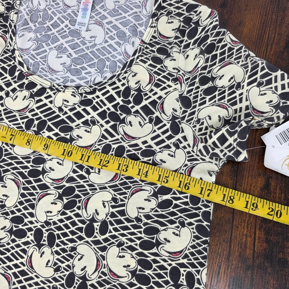 LuLaRoe Disney Classic T Shirt Women XS Cream Black Mickey Mouse Lattice Print - Picture 5 of 6